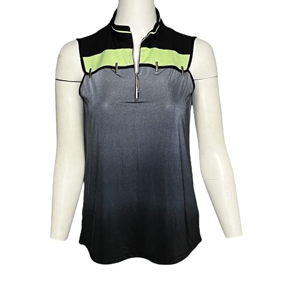 Jamie Sadock Gray Ombre 1/4 Zip Artsy Sleeveless Golf Polo Shirt Tank Top Size M - Picture 1 of 6